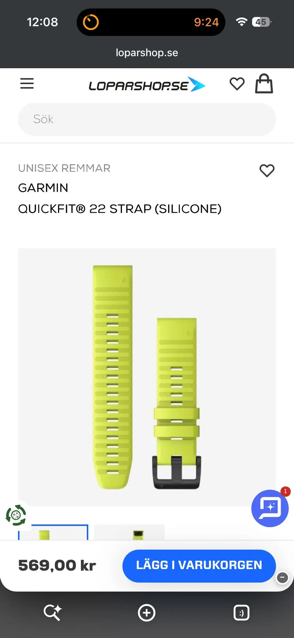 Garmin QuickFit 22 Silicone Watch Band - Amp Yellow/Graphite